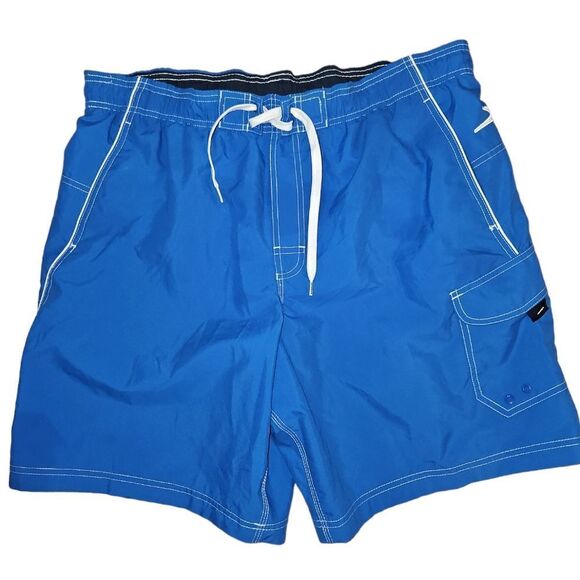 Speedo Swim Trunks SZ LG Blue Elastic Waistband - Picture 3 of 5